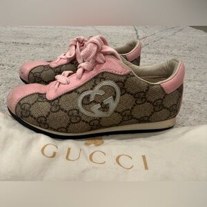 Gucci Pink and Brown Monogram Heart Logo Sneakers Shoes 29/11.5